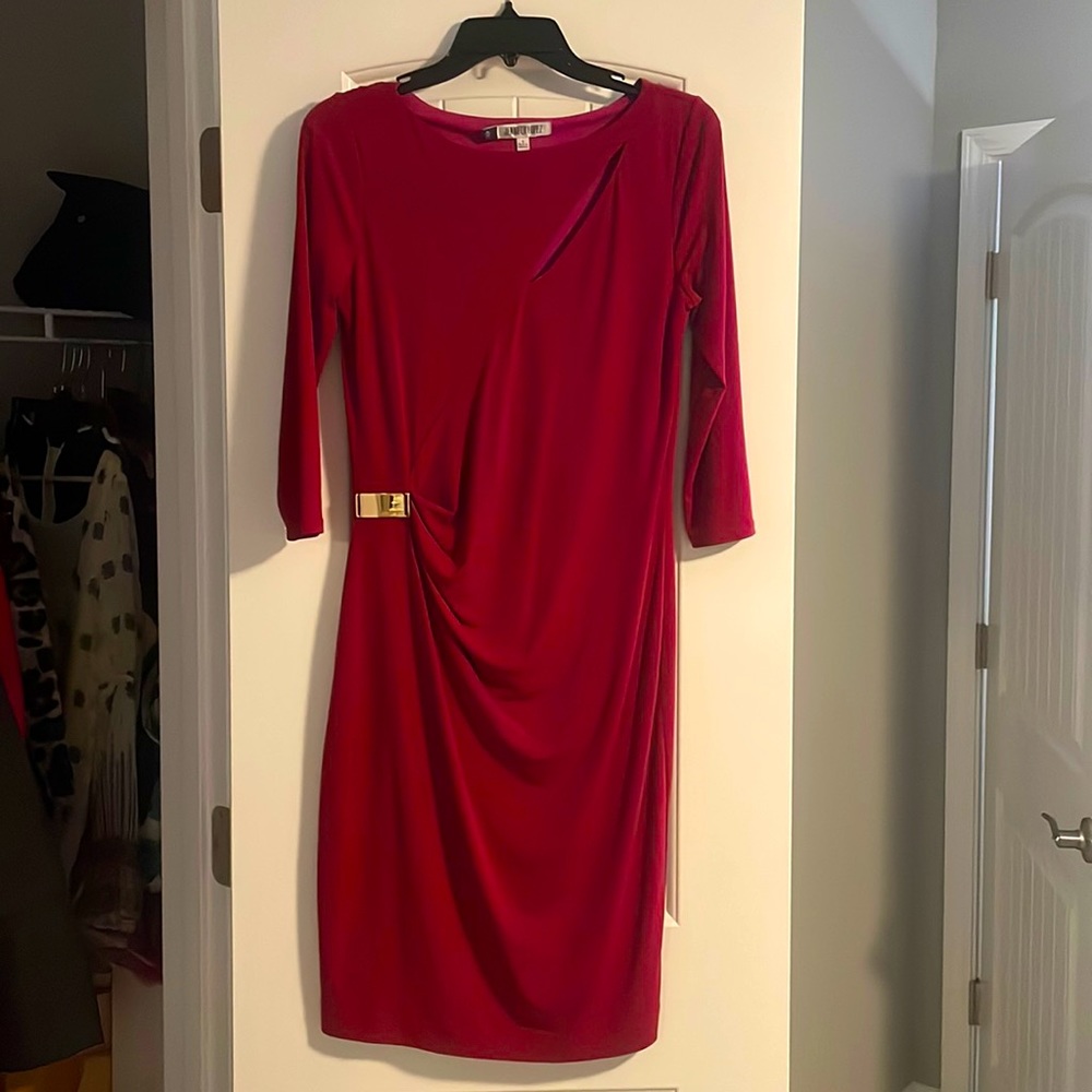 Jennifer Lopez Fuchsia Small bodycon shift 3/4 sleeve with neck cut out